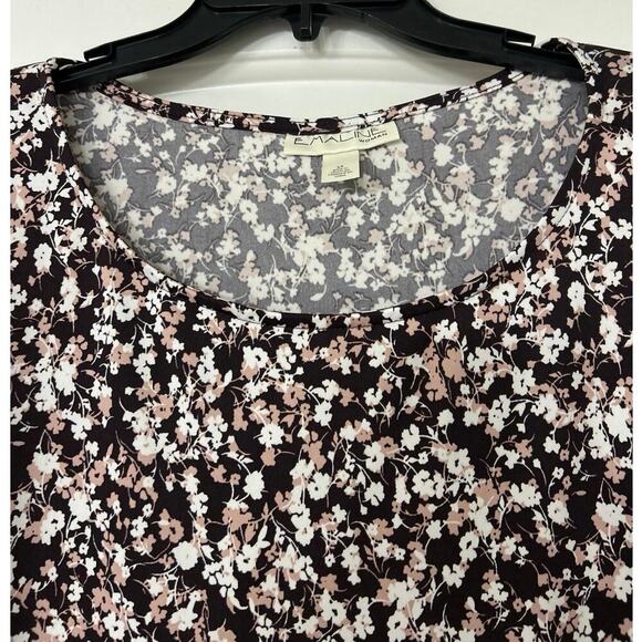 Emaline Brown Ditsy Floral Jersey Knit Top Size 3X Feminine Casual Career - Picture 5 of 10